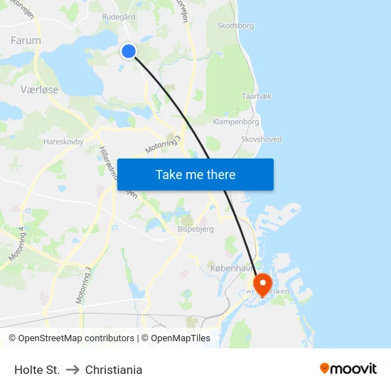 Holte St. to Christiania map