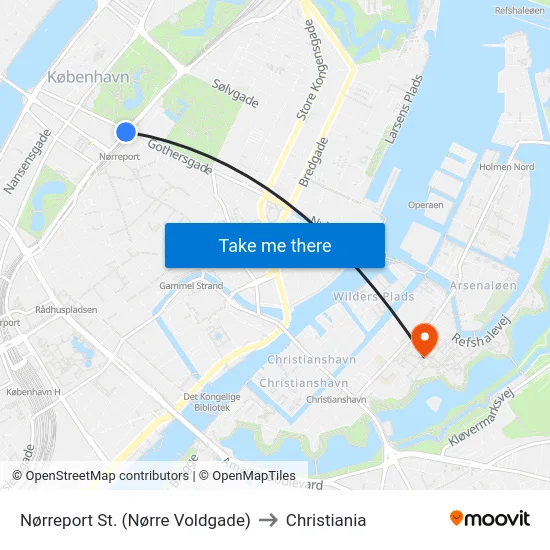Nørreport St. (Nørre Voldgade) to Christiania map
