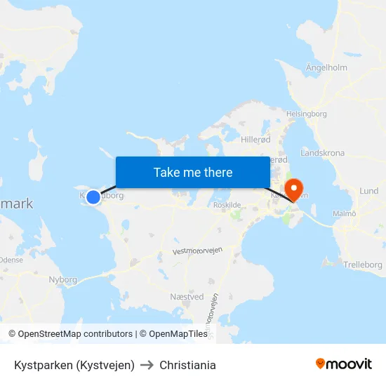 Kystparken (Kystvejen) to Christiania map