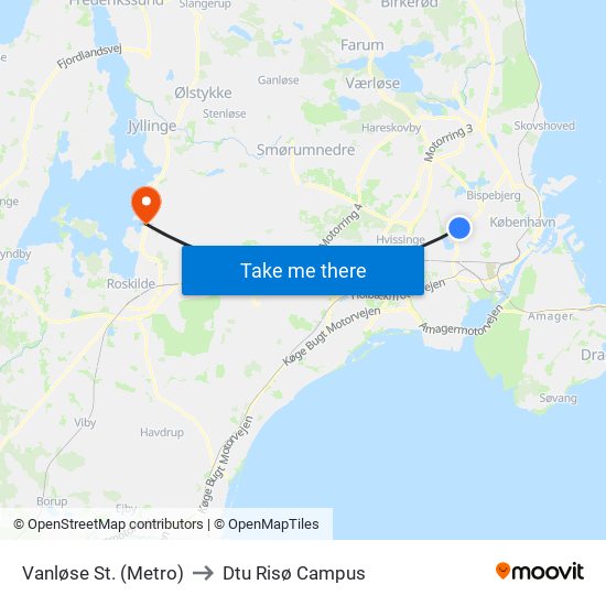 Vanløse St. (Metro) to Dtu Risø Campus map