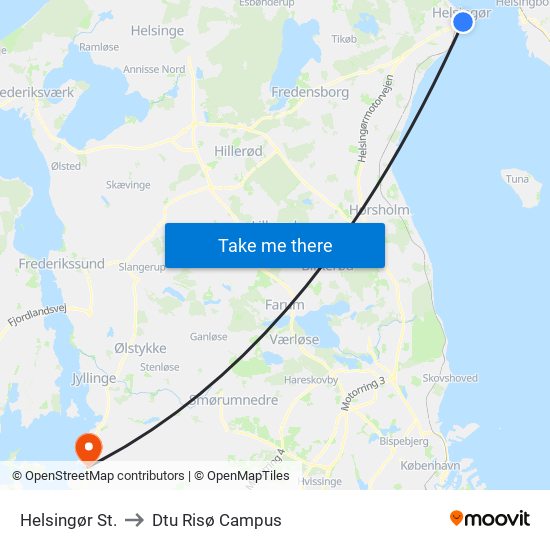 Helsingør St. to Dtu Risø Campus map