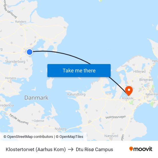 Klostertorvet (Aarhus Kom) to Dtu Risø Campus map