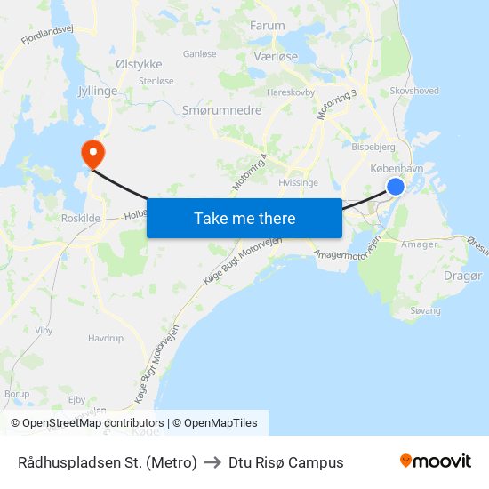 Rådhuspladsen St. (Metro) to Dtu Risø Campus map