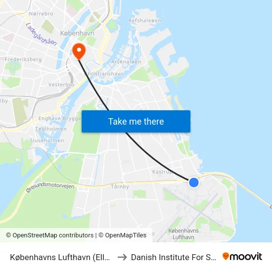 Københavns Lufthavn (Ellehammersvej) to Danish Institute For Study Abroad map