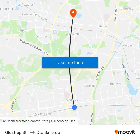 Glostrup St. to Dtu Ballerup map
