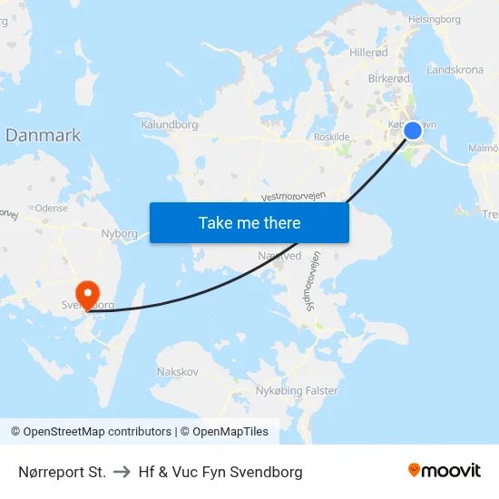 Nørreport St. to Hf & Vuc Fyn Svendborg map