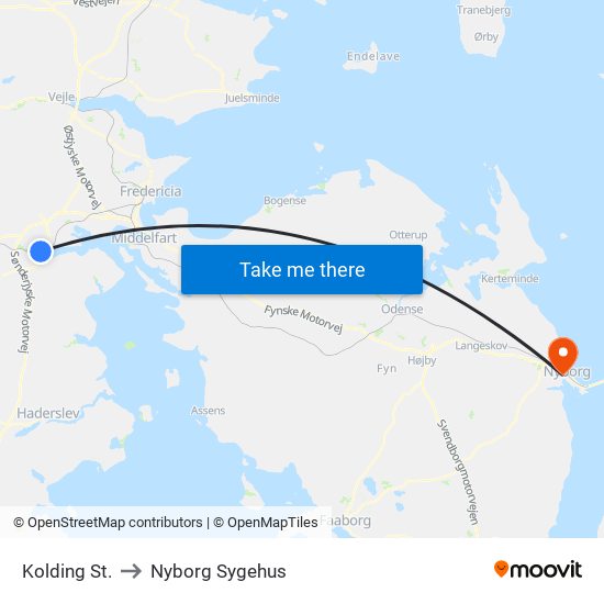 Kolding St. to Nyborg Sygehus map