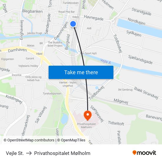 Vejle St. to Privathospitalet Mølholm map