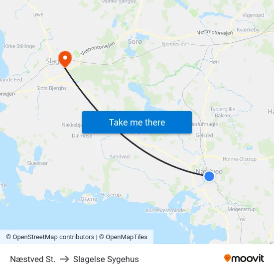 Næstved St. to Slagelse Sygehus map