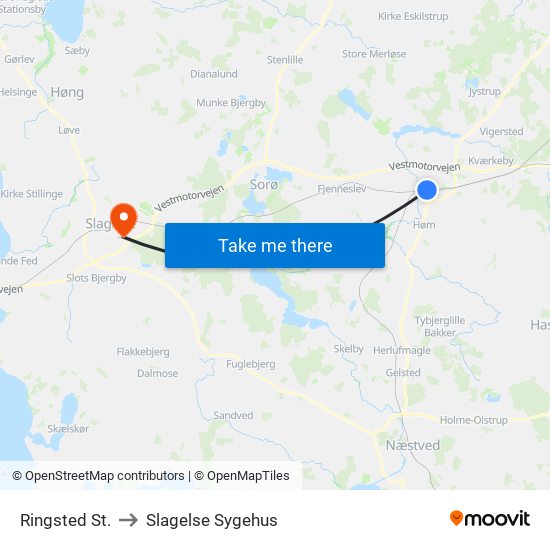 Ringsted St. to Slagelse Sygehus map