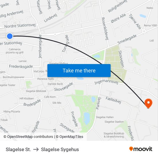 Slagelse St. to Slagelse Sygehus map