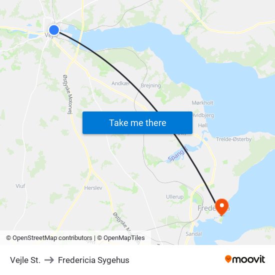 Vejle St. to Fredericia Sygehus map