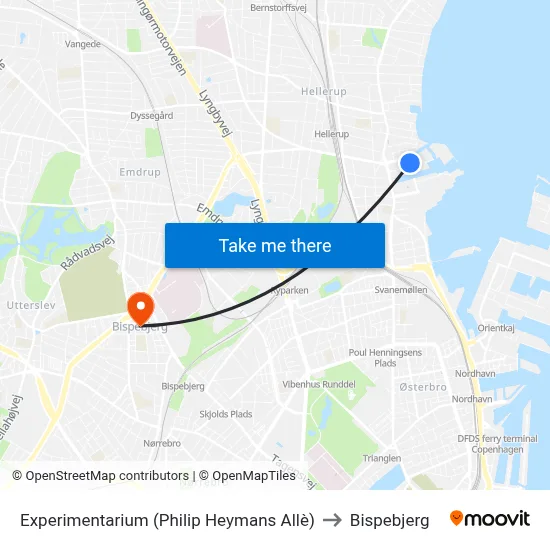 Experimentarium (Philip Heymans Allè) to Bispebjerg map