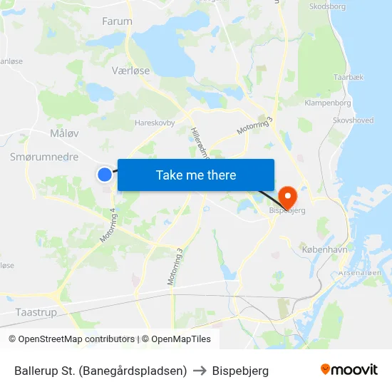 Ballerup St. (Banegårdspladsen) to Bispebjerg map