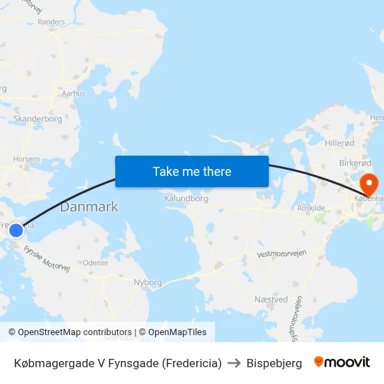 Købmagergade V Fynsgade (Fredericia) to Bispebjerg map