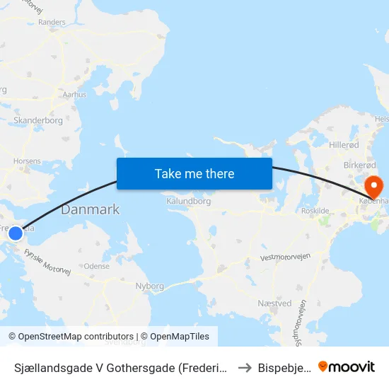 Sjællandsgade V Gothersgade (Fredericia) to Bispebjerg map