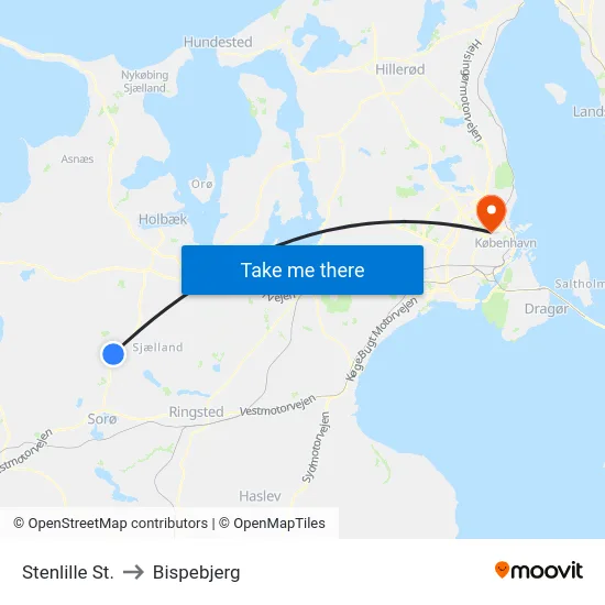 Stenlille St. to Bispebjerg map