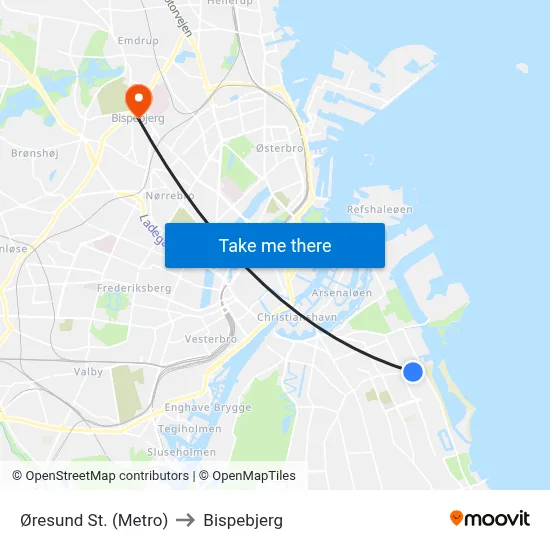 Øresund St. (Metro) to Bispebjerg map