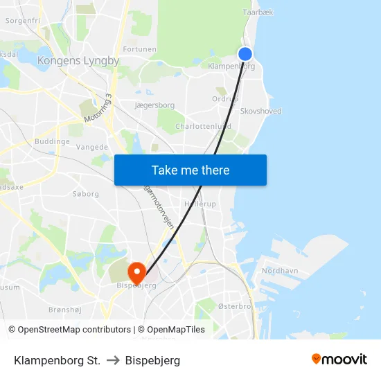 Klampenborg St. to Bispebjerg map