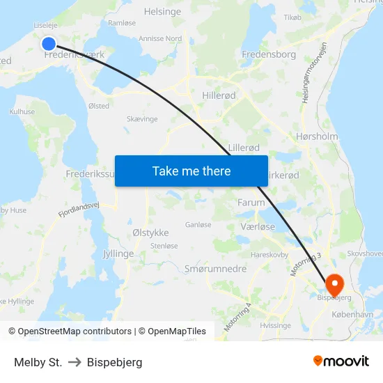 Melby St. to Bispebjerg map