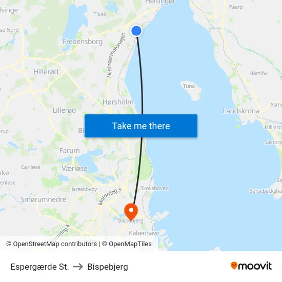 Espergærde St. to Bispebjerg map