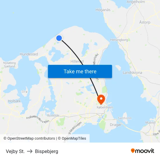 Vejby St. to Bispebjerg map