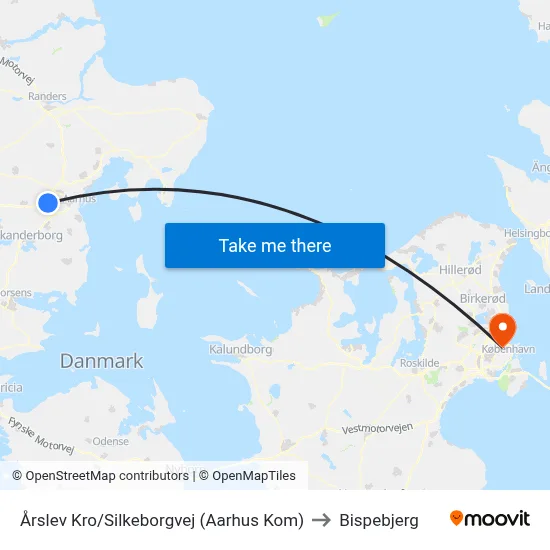 Årslev Kro/Silkeborgvej (Aarhus Kom) to Bispebjerg map
