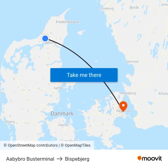Aabybro Busterminal to Bispebjerg map