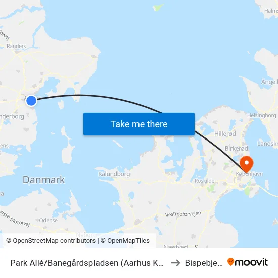 Park Allé/Banegårdspladsen (Aarhus Kom) to Bispebjerg map