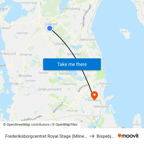 Frederiksborgcentret Royal Stage (Milnersvej) to Bispebjerg map