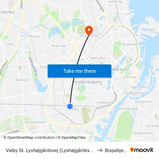 Valby St. Lyshøjgårdsvej (Lyshøjgårdsvej) to Bispebjerg map