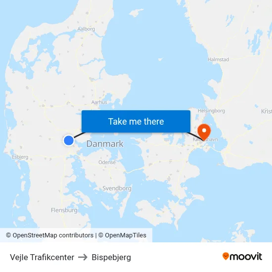 Vejle Trafikcenter to Bispebjerg map