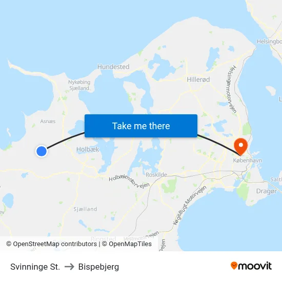 Svinninge St. to Bispebjerg map