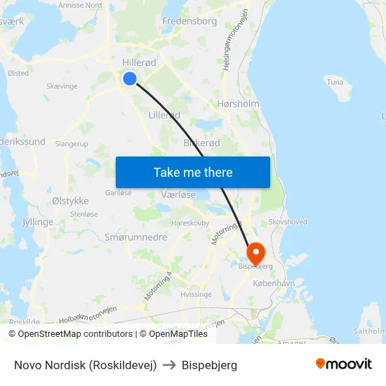 Novo Nordisk (Roskildevej) to Bispebjerg map