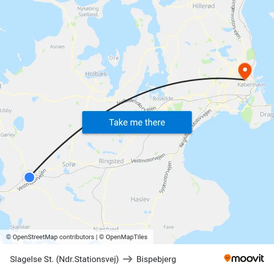 Slagelse St. (Ndr.Stationsvej) to Bispebjerg map