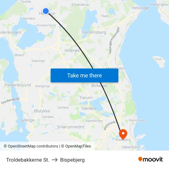Troldebakkerne St. to Bispebjerg map