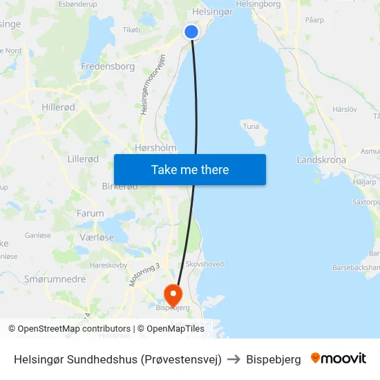 Helsingør Sundhedshus (Prøvestensvej) to Bispebjerg map