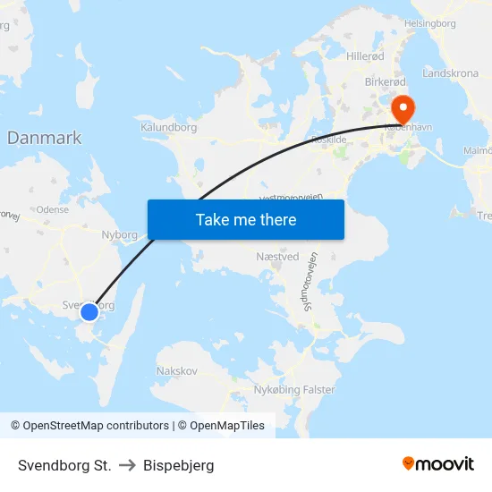 Svendborg St. to Bispebjerg map