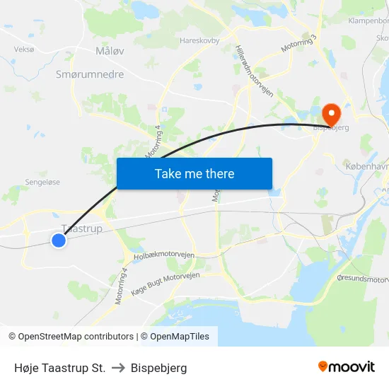 Høje Taastrup St. to Bispebjerg map