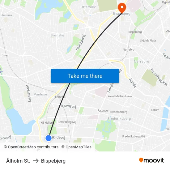 Ålholm St. to Bispebjerg map