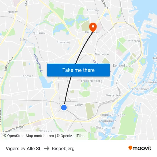 Vigerslev Alle St. to Bispebjerg map