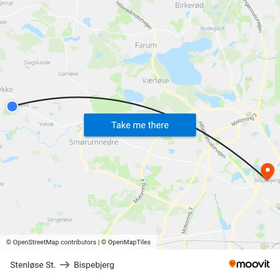 Stenløse St. to Bispebjerg map