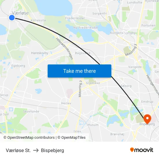 Værløse St. to Bispebjerg map