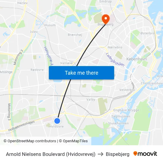 Arnold Nielsens Boulevard (Hvidovrevej) to Bispebjerg map