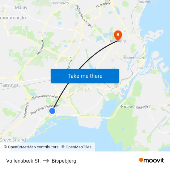 Vallensbæk St. to Bispebjerg map