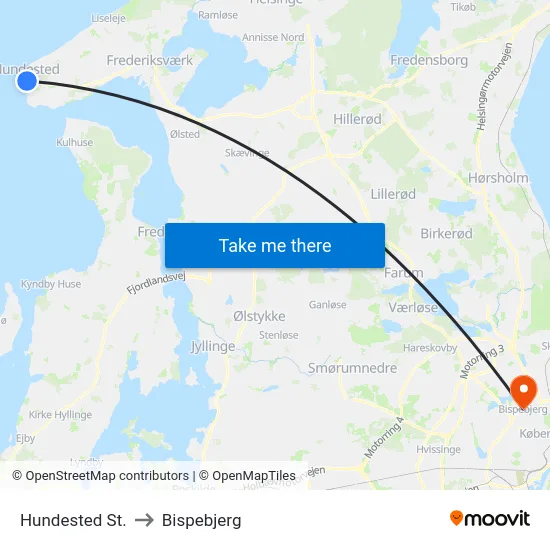 Hundested St. to Bispebjerg map
