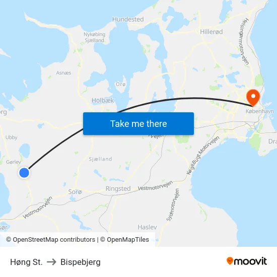 Høng St. to Bispebjerg map