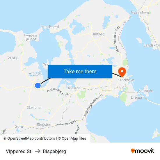 Vipperød St. to Bispebjerg map
