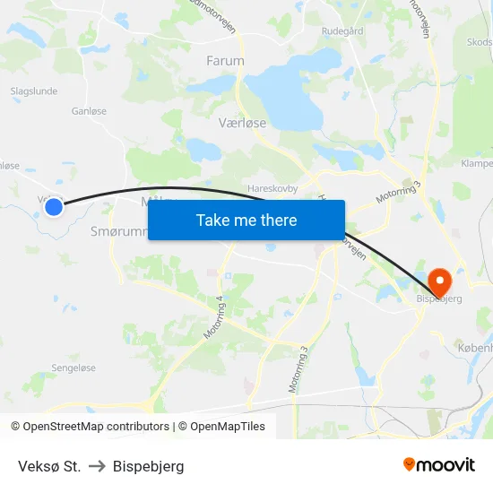 Veksø St. to Bispebjerg map