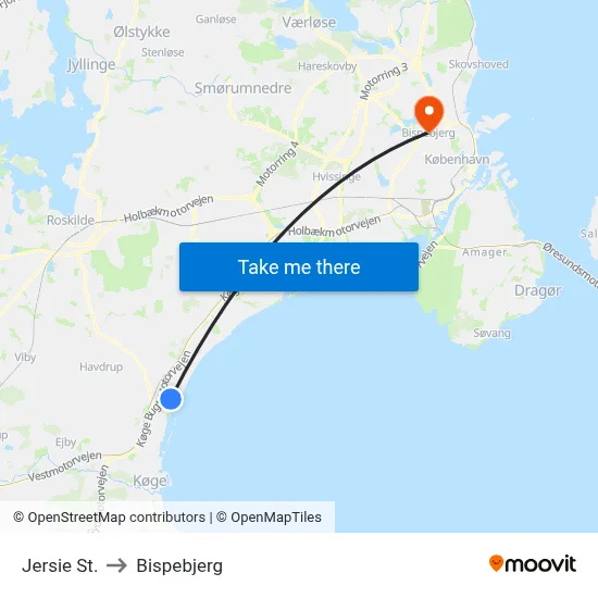 Jersie St. to Bispebjerg map